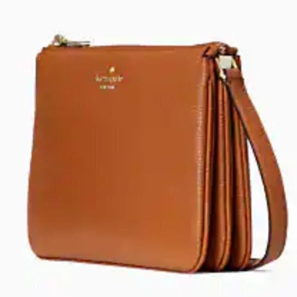 Kate Spade Crossbody Handbag Purse Camel Leather Triple Gusset
